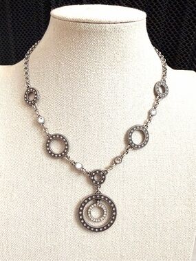 Brighton Reversible Crystal Circle Station Necklace Silver Tone 17.5–19.5”